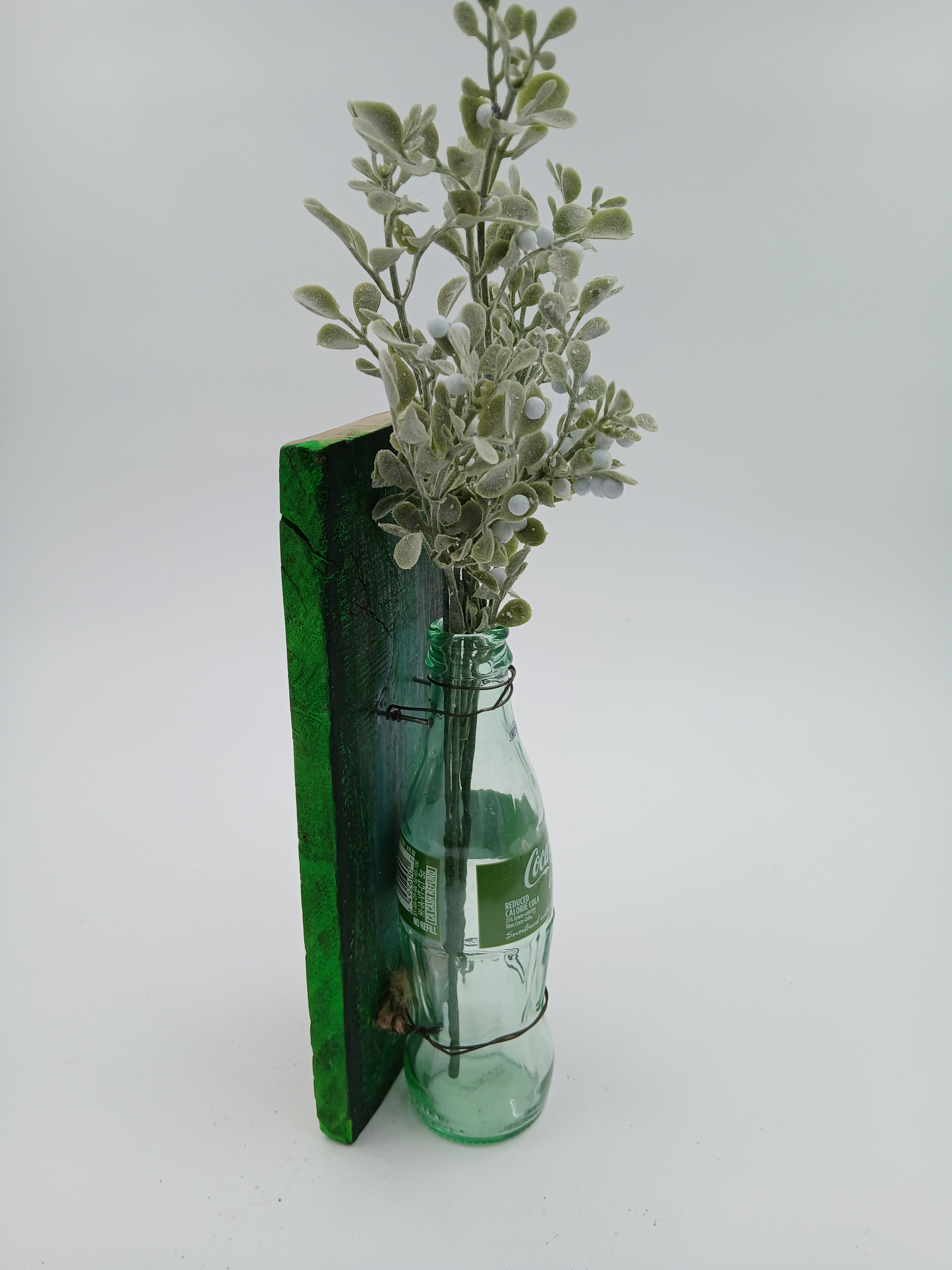 10" x 3.5" String Art Glass Coke a Cola Green Life Bottle w/ Flowers Small Nails String Gardening Vintage Garden Collection Hand Made Gifts Mothers Grandmothers Aunts Sisters