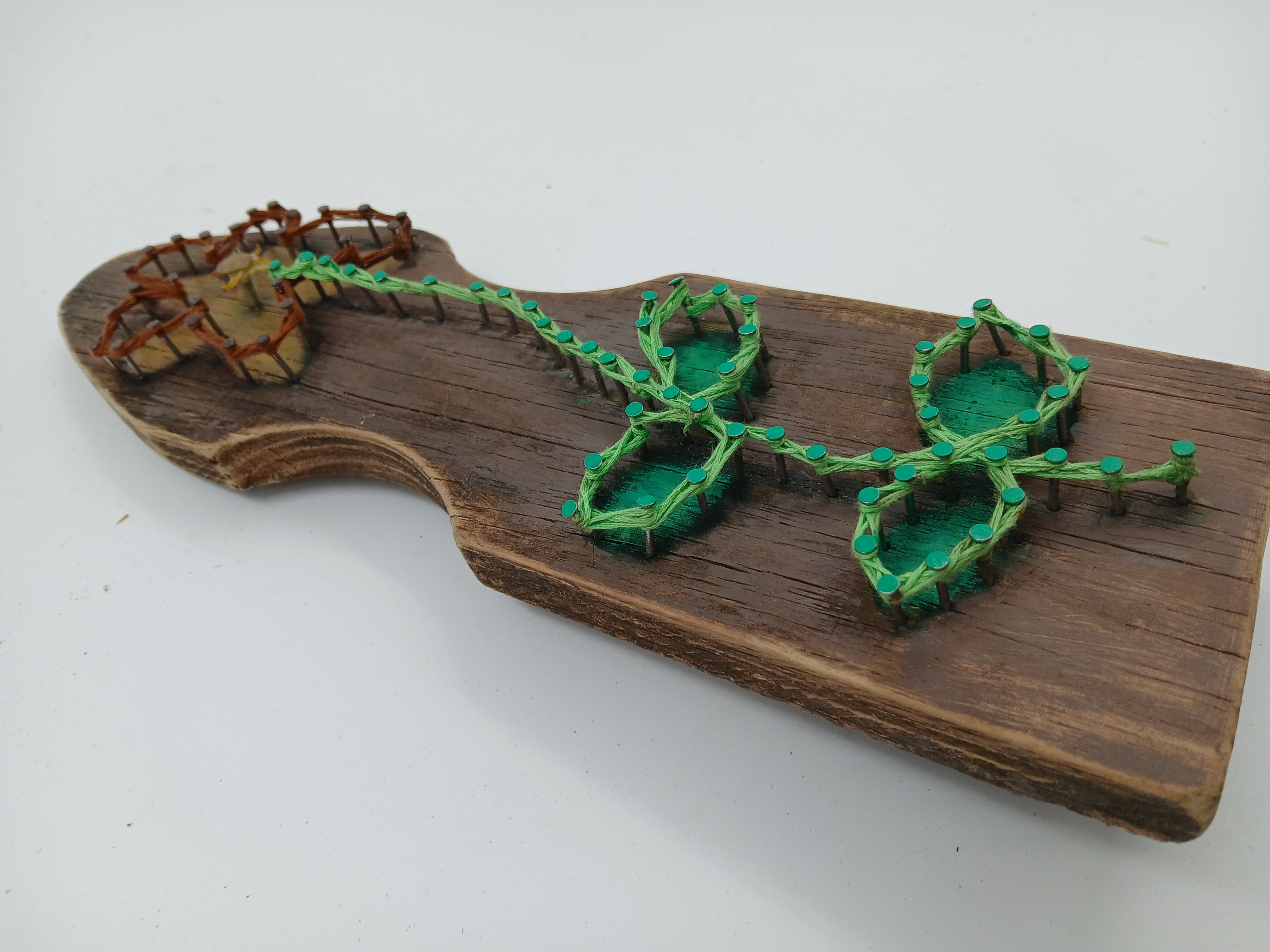 12" x 3.5" String Art Gold Flower Bottle Small Nails String Gardening Vintage Garden Collection Hand Made Gifts Mothers Grandmothers Aunts Sisters