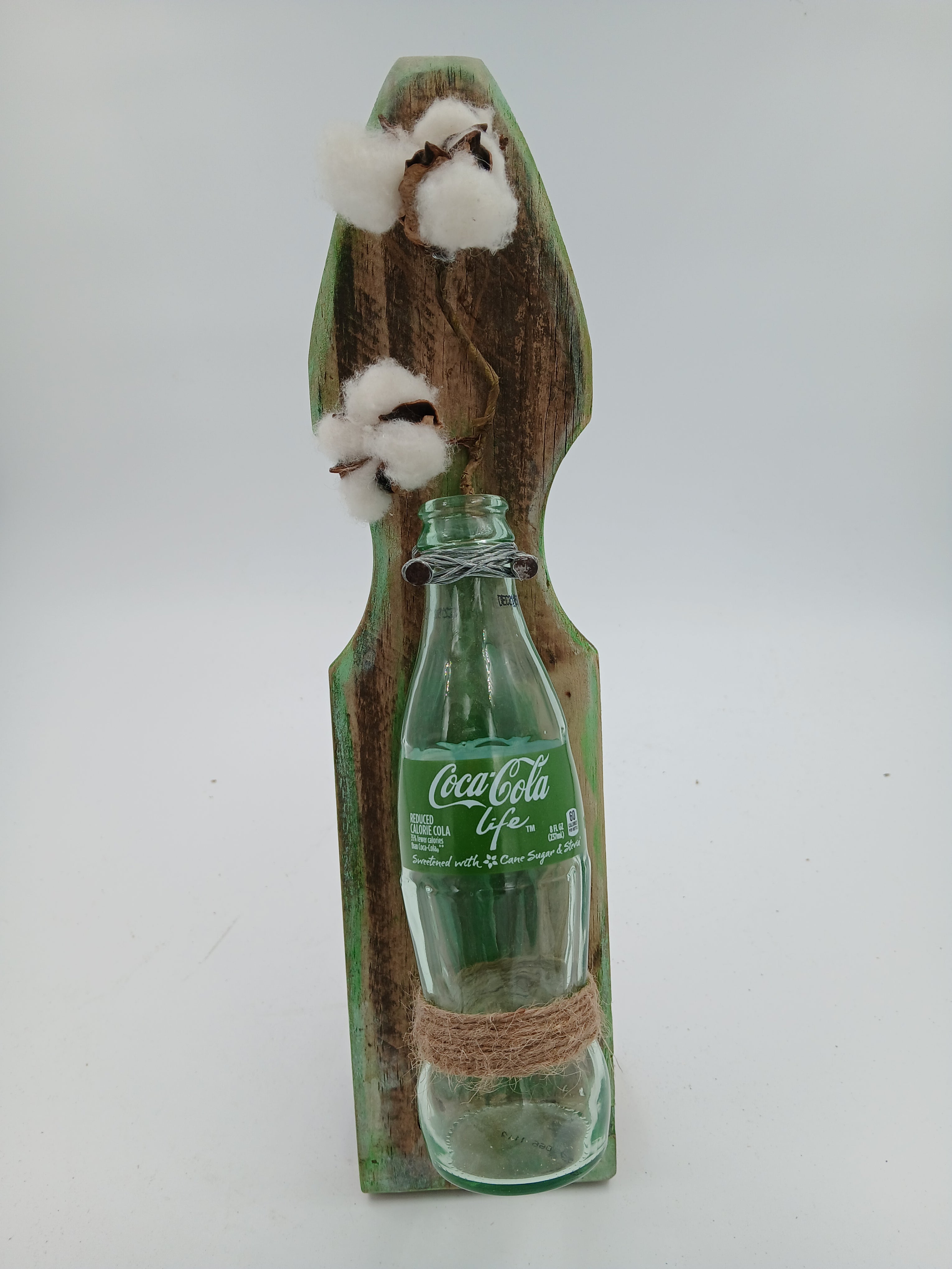 14.5" x 3.5" String Art Glass Coke a Cola Green Life Bottle w/ Cotton Small Nails String Gardening Vintage Garden Collection Hand Made Gifts Mothers Grandmother's Aunts Sisters