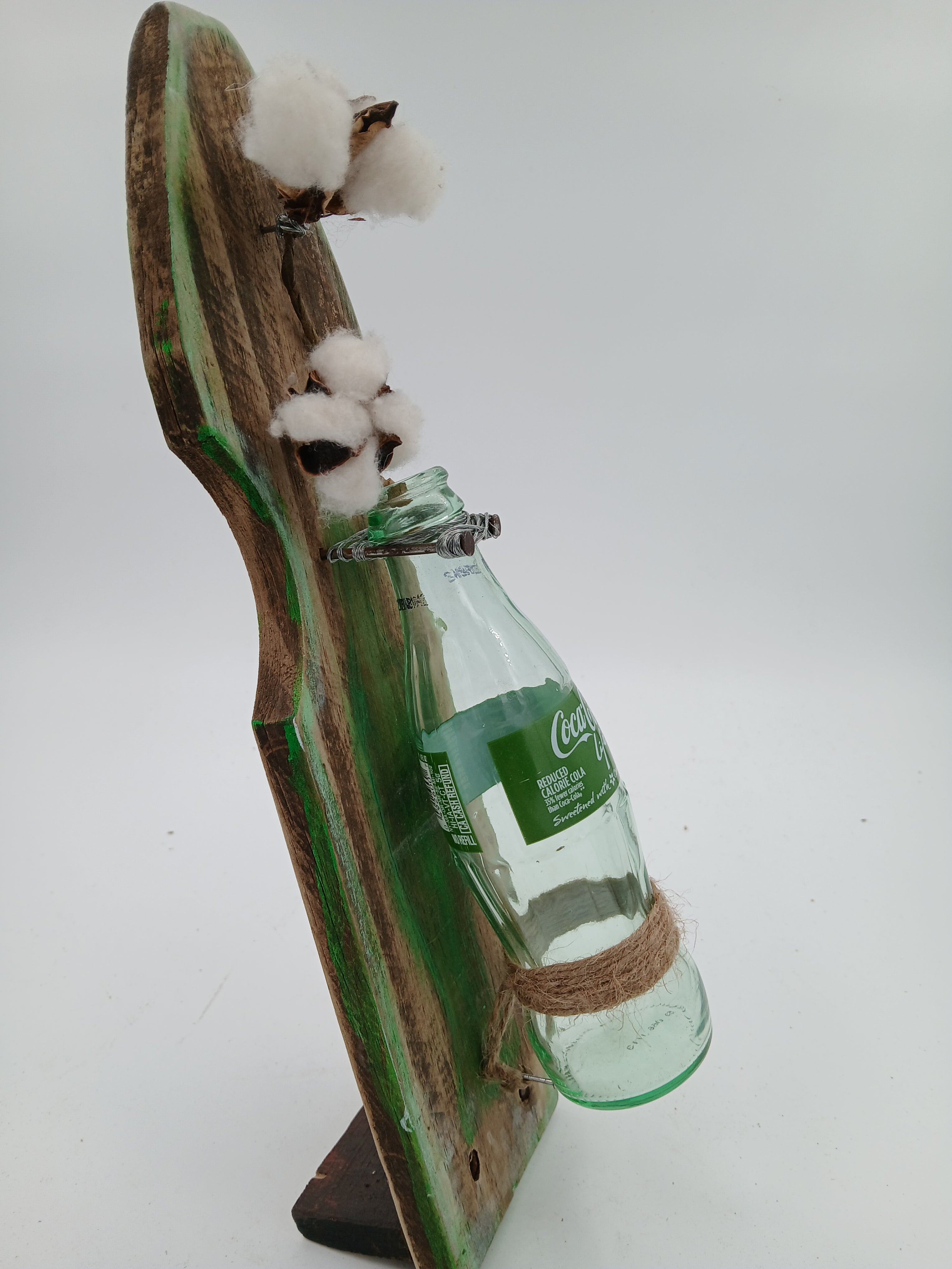14.5" x 3.5" String Art Glass Coke a Cola Green Life Bottle w/ Cotton Small Nails String Gardening Vintage Garden Collection Hand Made Gifts Mothers Grandmother's Aunts Sisters
