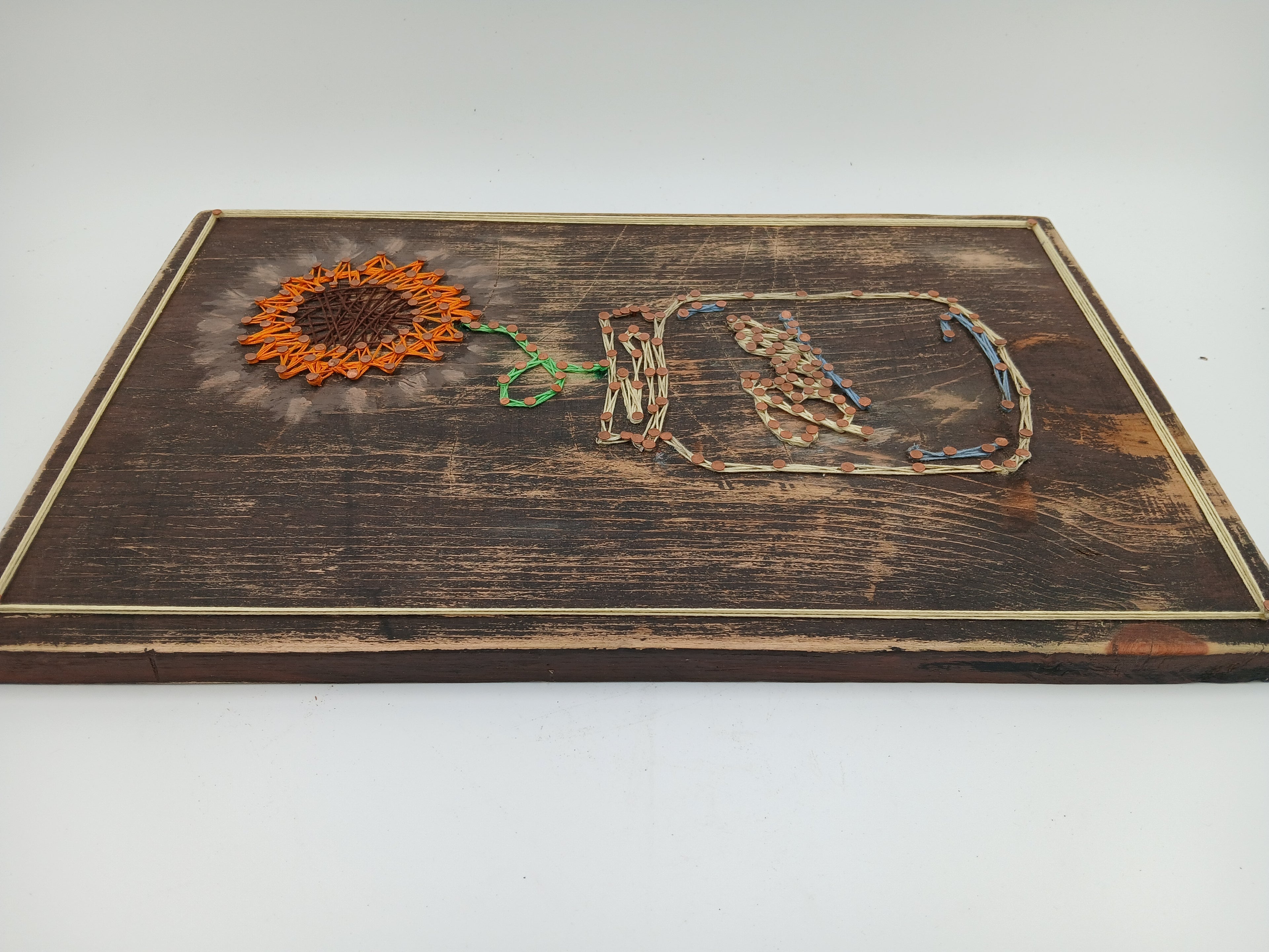 18" x 11" String Art Ball Jar w/ Sunflower Small Brass Nails orange String Gardening Vintage Garden Collection Hand Made Gifts Mothers Grandmother's Aunts Sisters