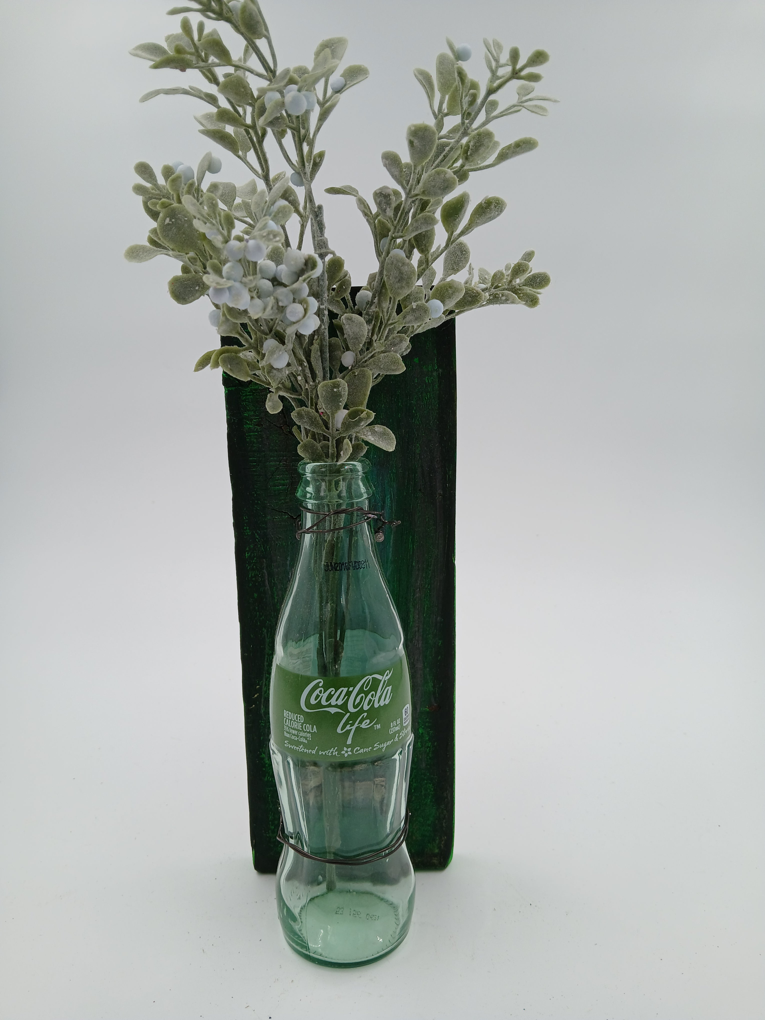 10" x 3.5" String Art Glass Coke a Cola Green Life Bottle w/ Flowers Small Nails String Gardening Vintage Garden Collection Hand Made Gifts Mothers Grandmothers Aunts Sisters