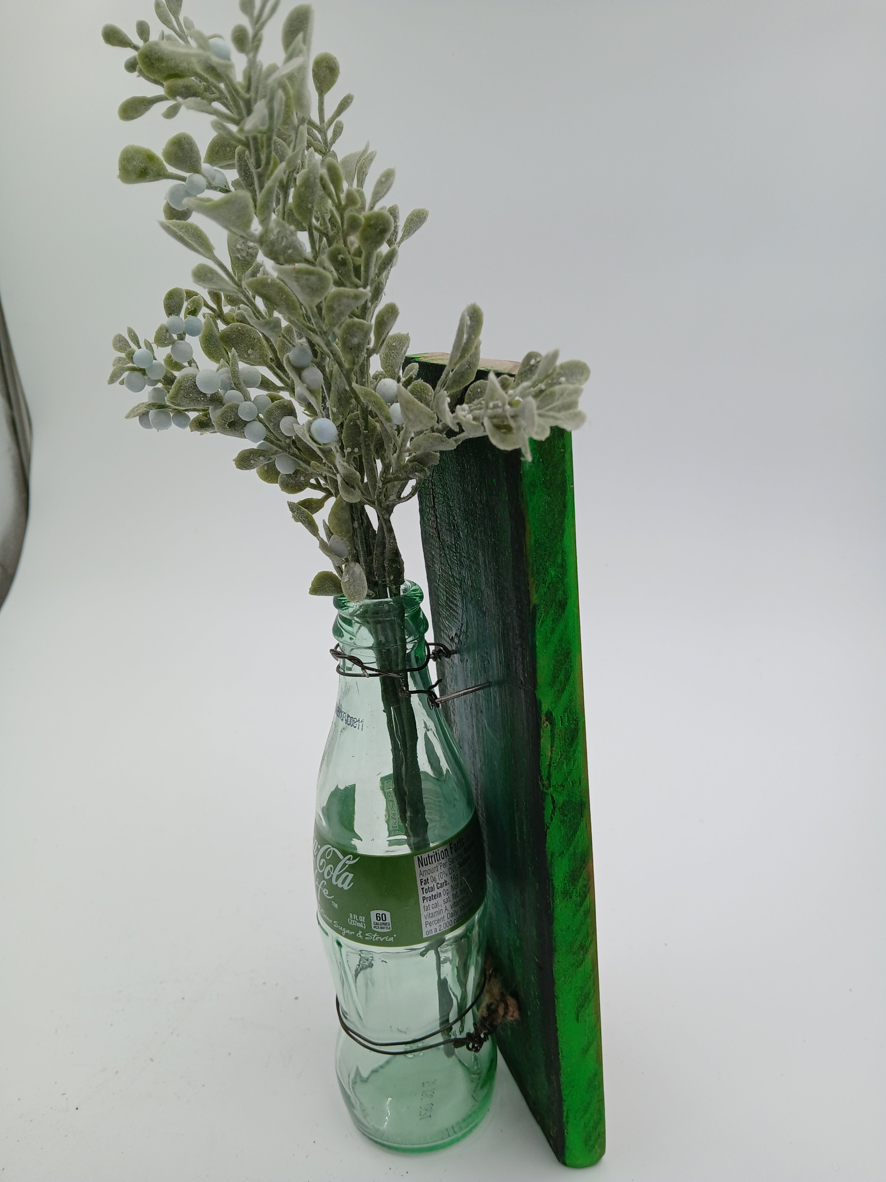 10" x 3.5" String Art Glass Coke a Cola Green Life Bottle w/ Flowers Small Nails String Gardening Vintage Garden Collection Hand Made Gifts Mothers Grandmothers Aunts Sisters