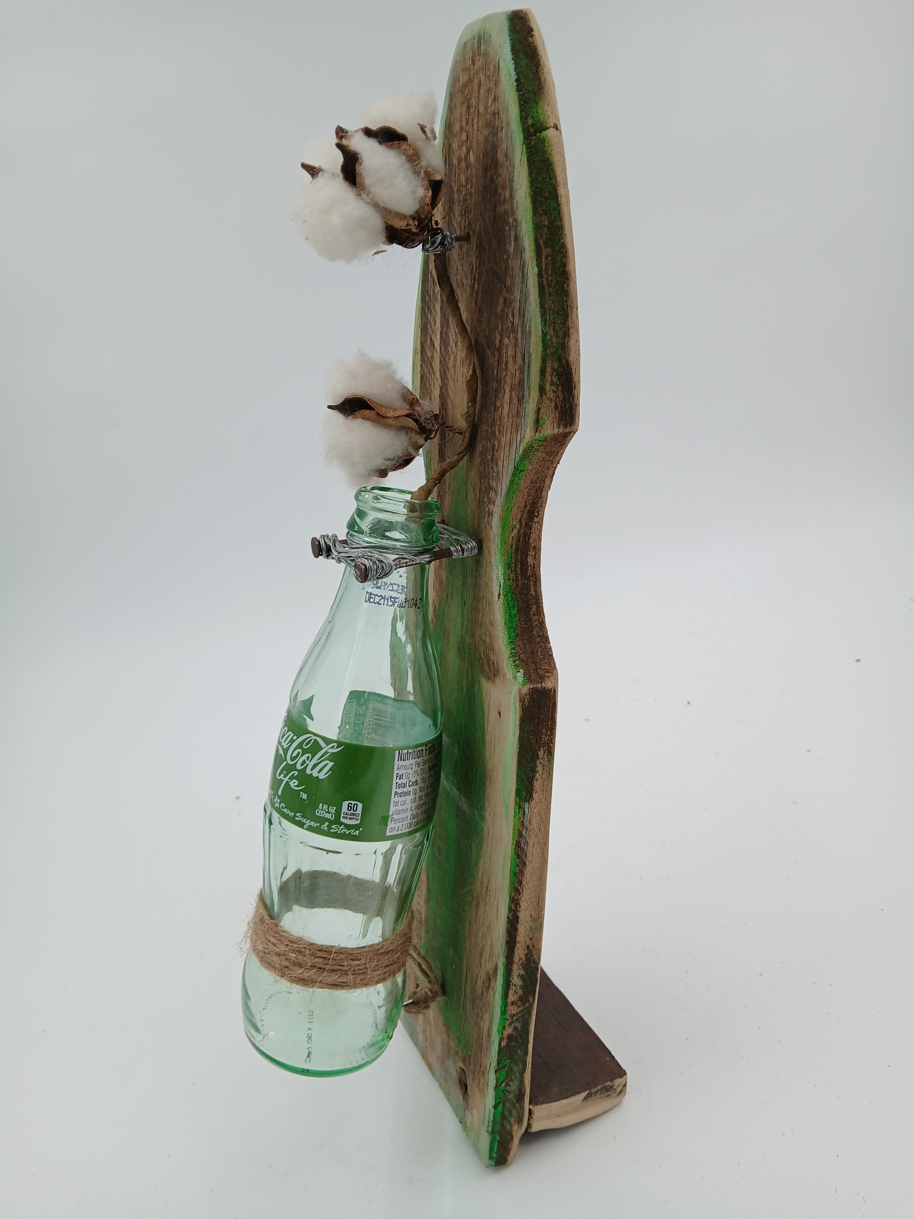 14.5" x 3.5" String Art Glass Coke a Cola Green Life Bottle w/ Cotton Small Nails String Gardening Vintage Garden Collection Hand Made Gifts Mothers Grandmother's Aunts Sisters